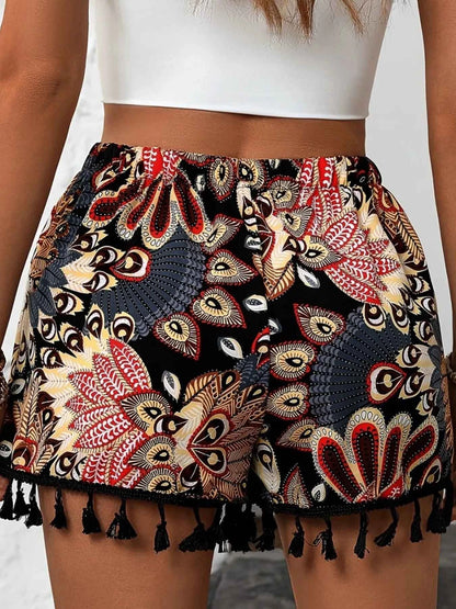 Paisley Print Tassel Hem Shorts