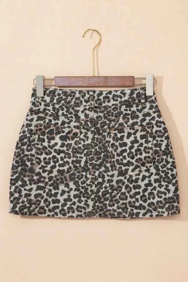 Leopard Denim Mini Skirt