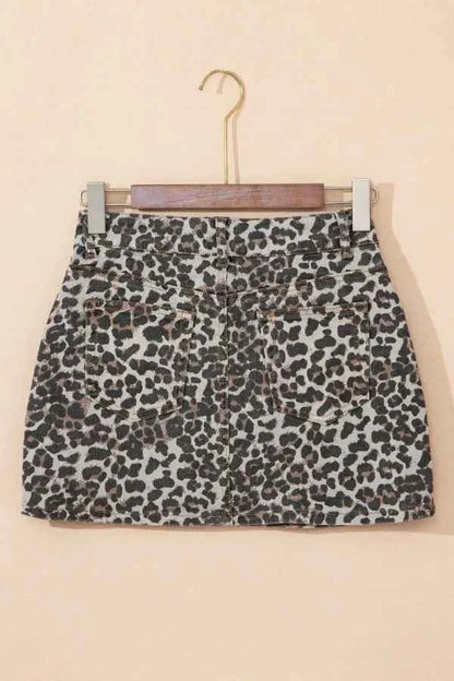 Leopard Denim Mini Skirt