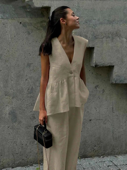 V-Neck Vest and Pants Set