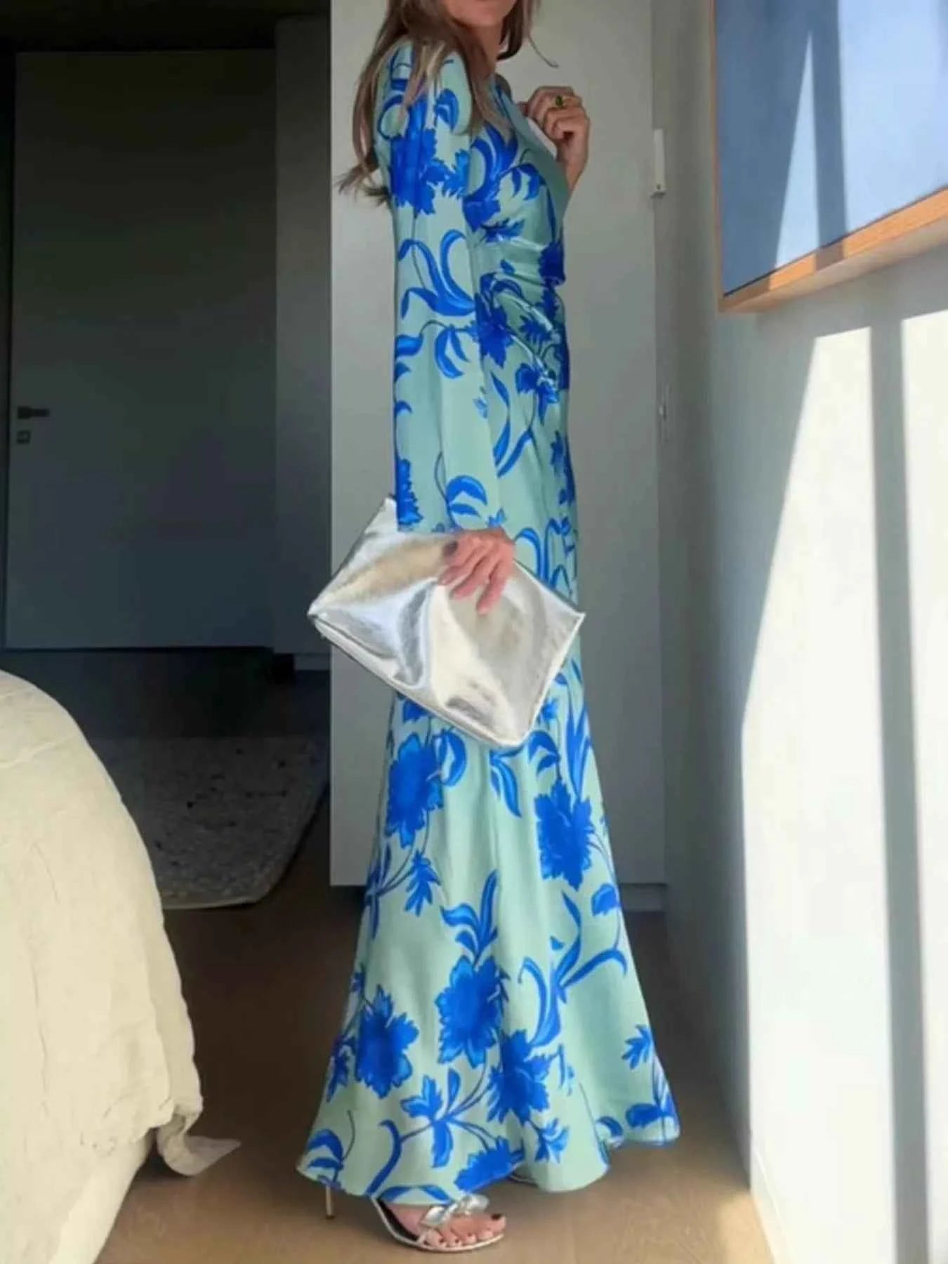 Floral Print One-Shoulder Maxi Dress