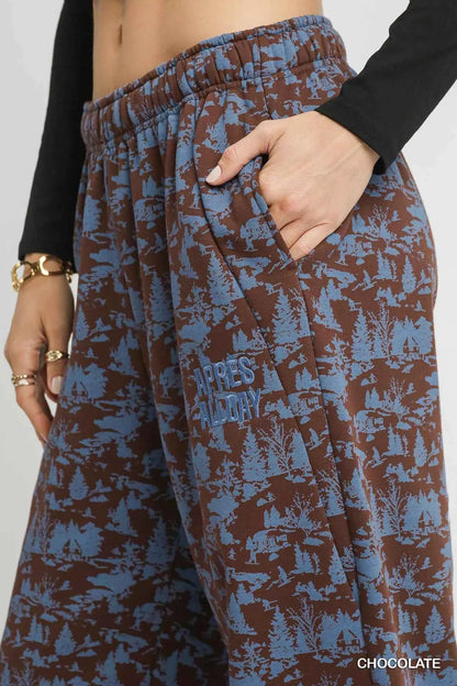 Umgee Scenic Print Casual Sweatpants