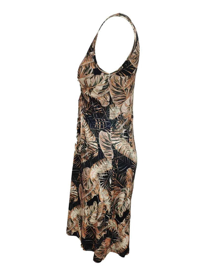 Tropical Print V-Neck Sleeveless Summer Dress