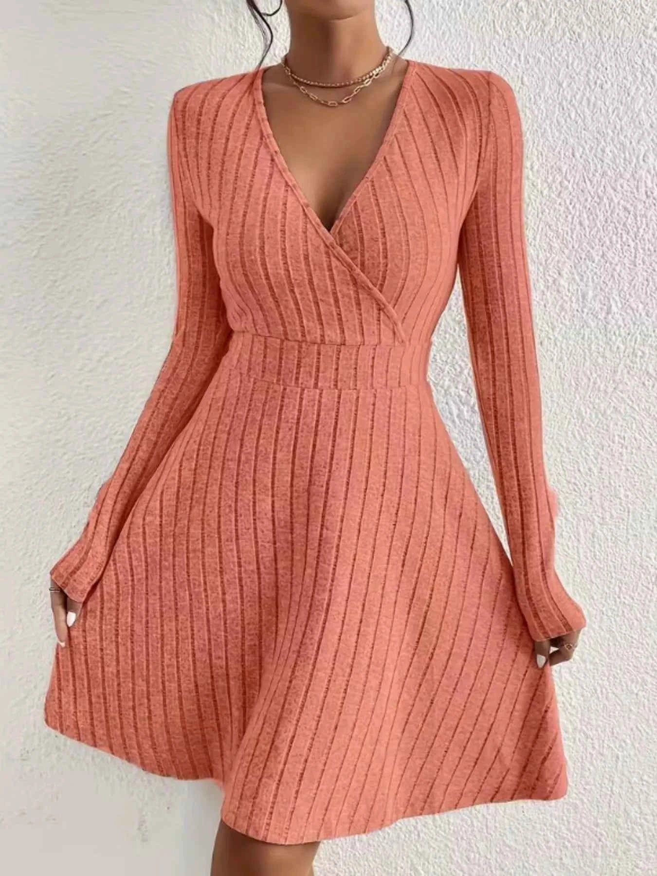 Ribbed Knit Wrap Mini Dress