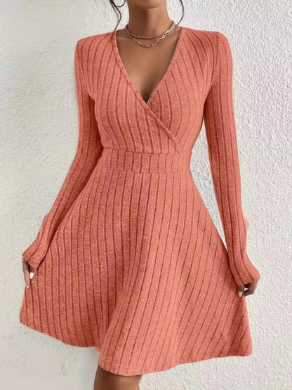 Ribbed Knit Wrap Mini Dress