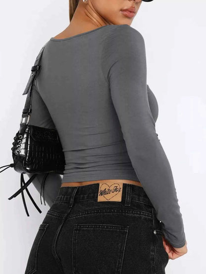 Long Sleeve Sweetheart Neck Crop T-Shirt