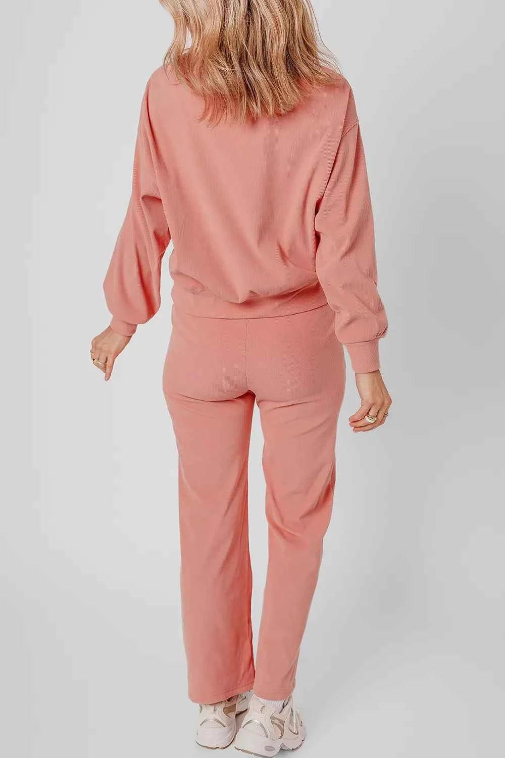 Ribbed Round Neck Top and Pants Set