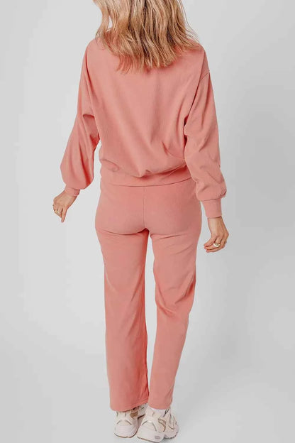 Ribbed Round Neck Top and Pants Set