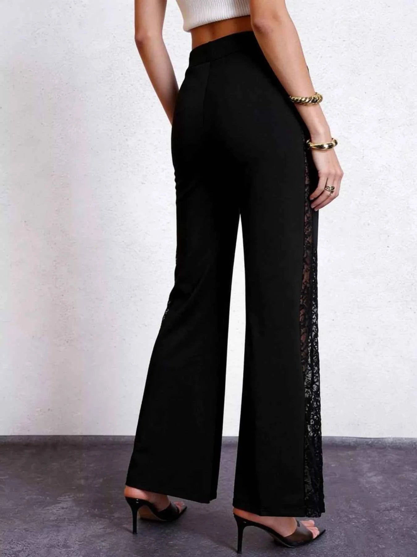 Lace Trim High Waist Pants