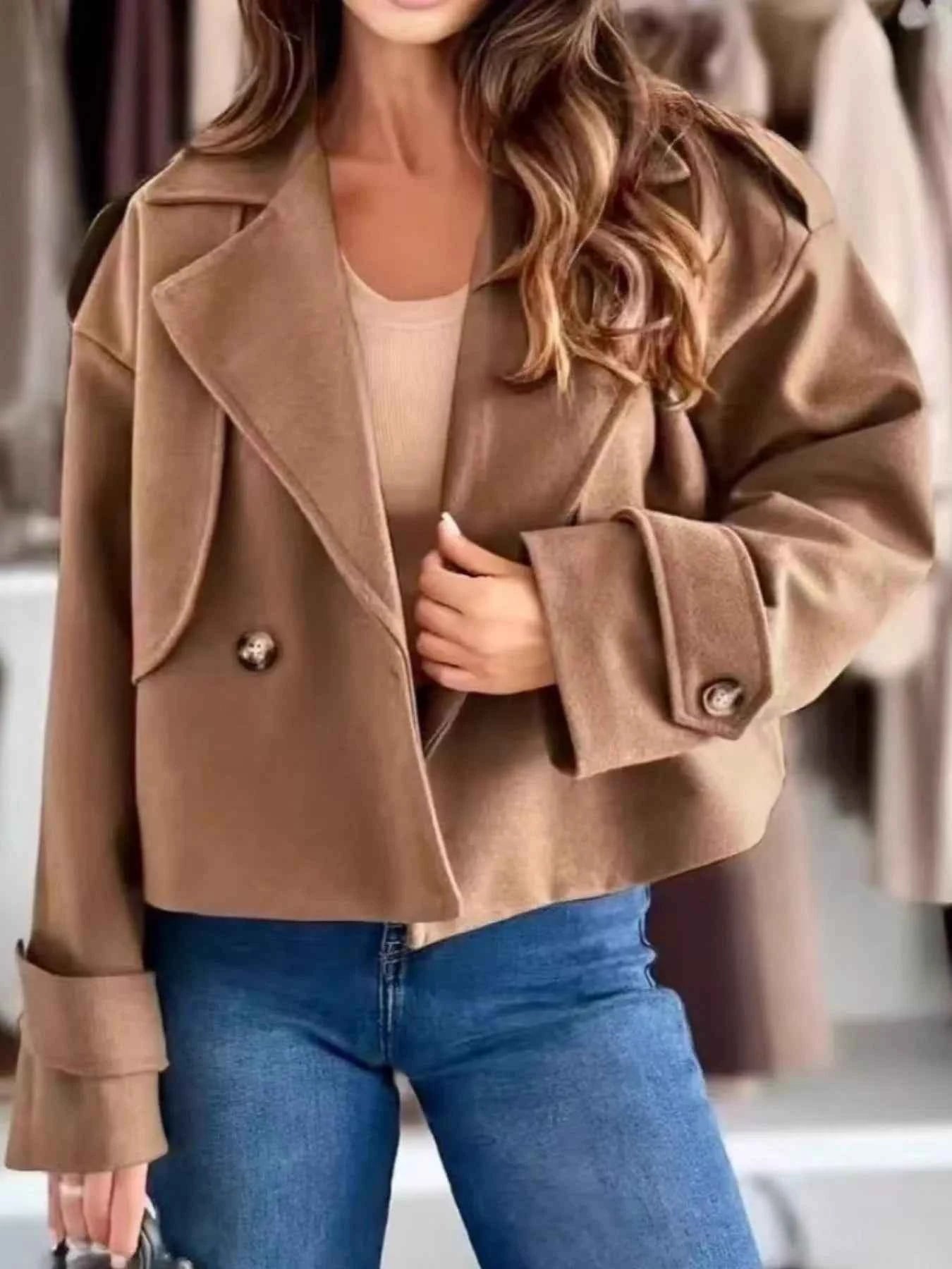 Lapel Collar Dropped Shoulder Jacket