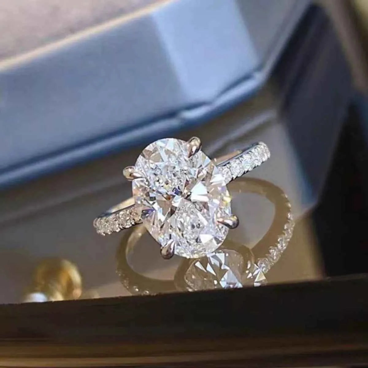 3 Carat 925 Sterling Silver Moissanite Oval Ring