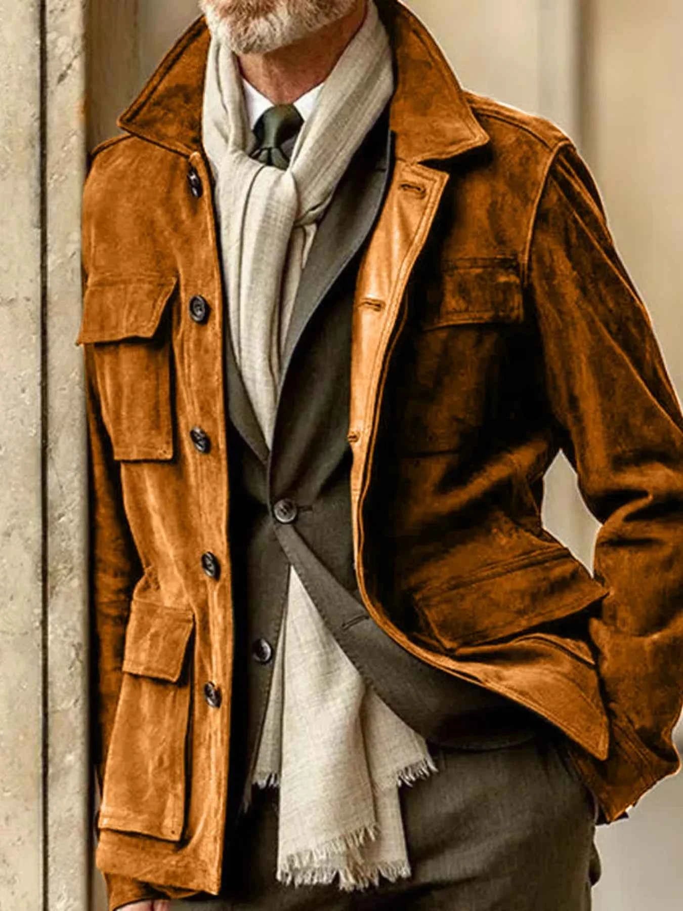 Men's Full Size Button Up Long Sleeve Jacket Plus Size