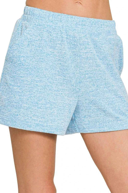 Zenana Soft Melange Hacci Elastic Waist Band Shorts