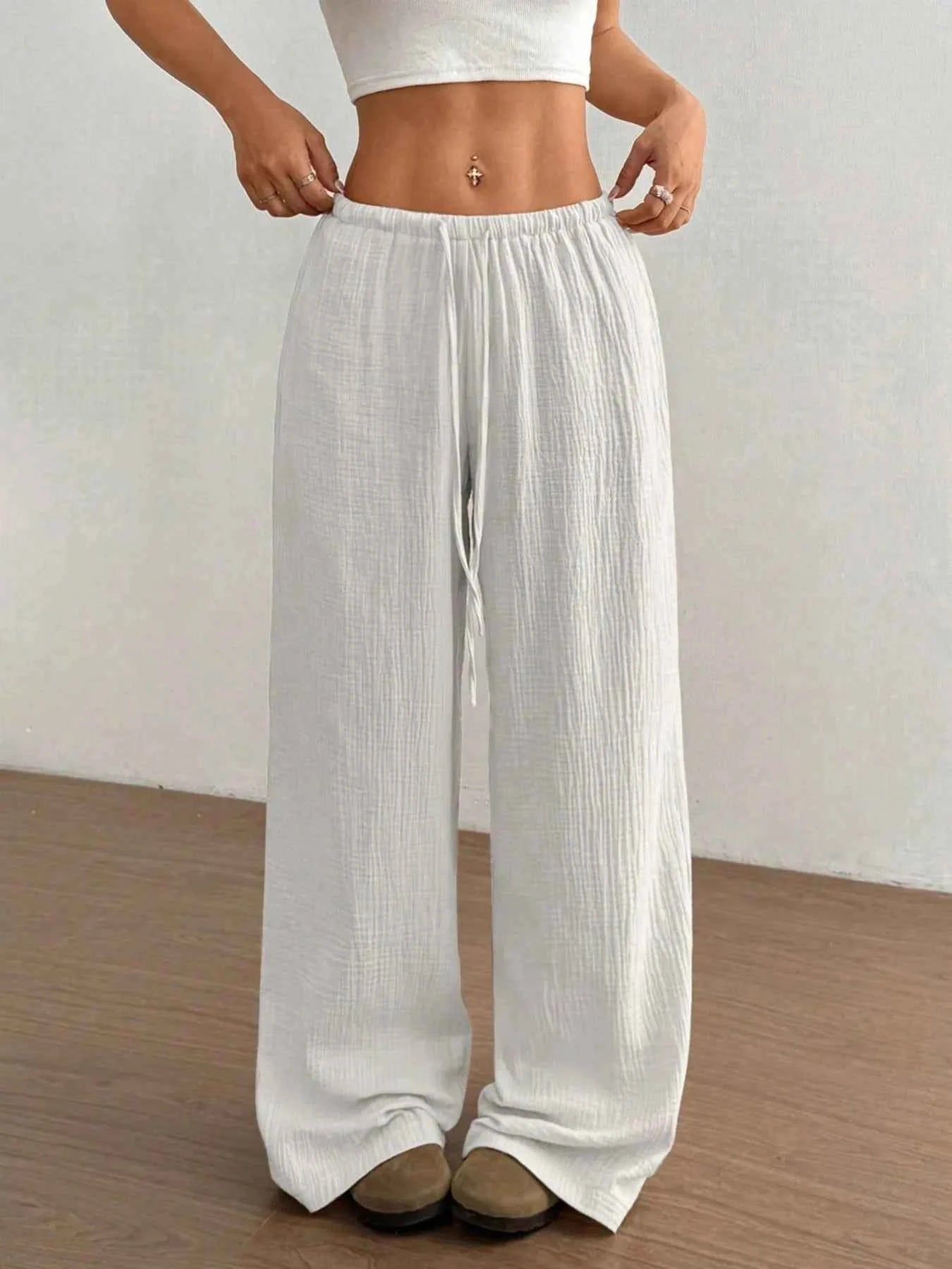 Drawstring Wide-Leg Casual Pants