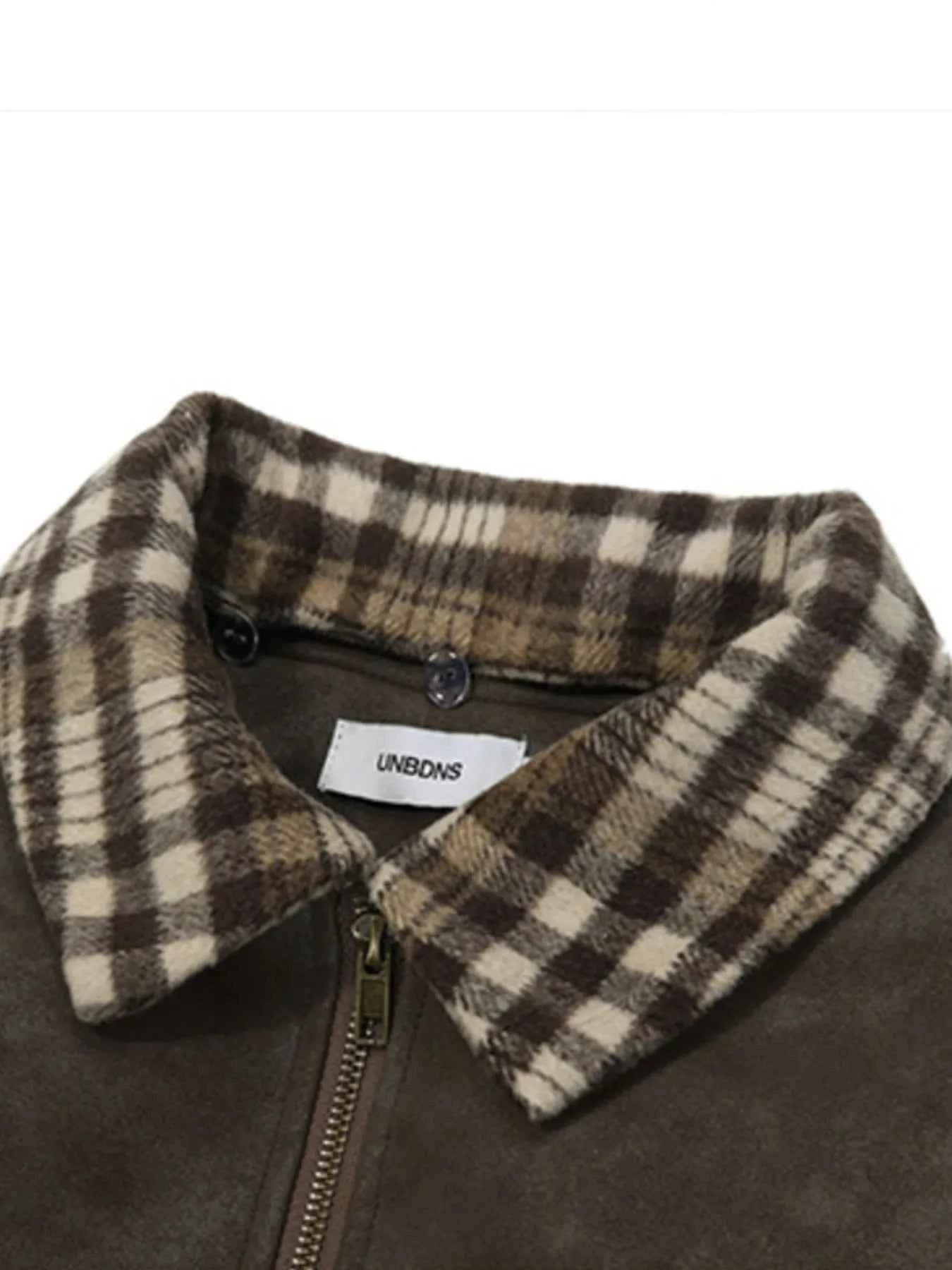 Men's Plaid Collar Detail Zip Up Jacket
