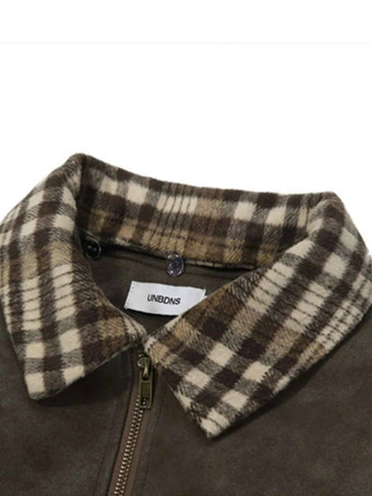 Men's Plaid Collar Detail Zip Up Jacket