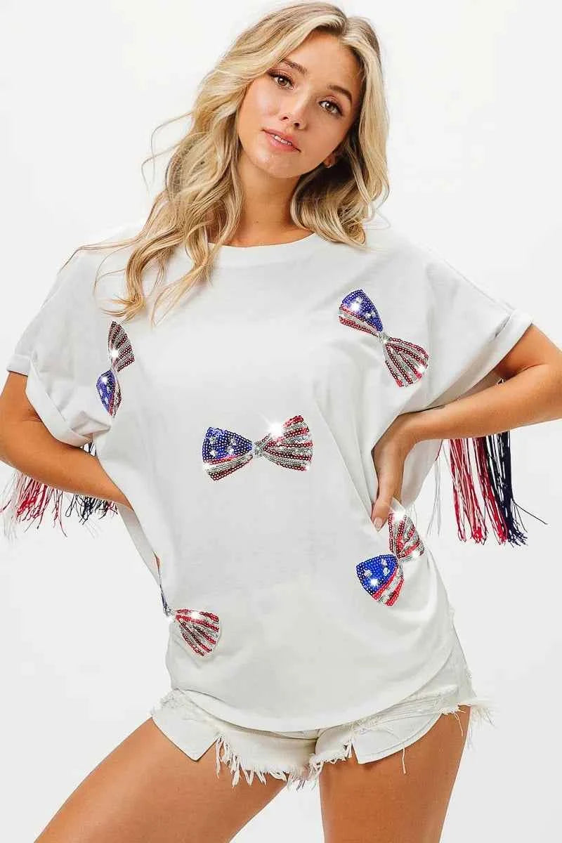 BiBi American Flag Sequin Ribbon T-Shirt
