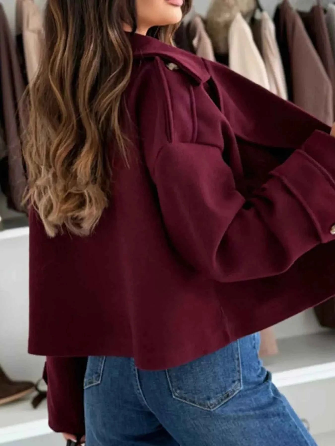 Lapel Collar Dropped Shoulder Jacket