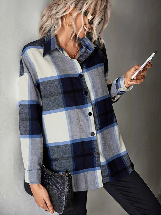 Plaid Button-Down Long Sleeve Shirt
