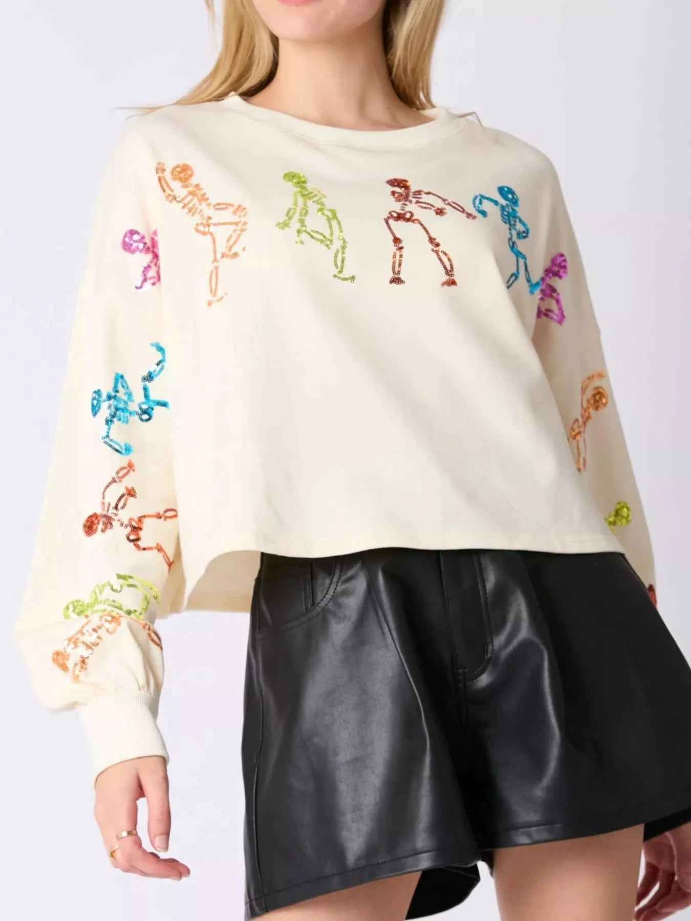 Halloween Colorful Sequin Skeleton Sweatshirt