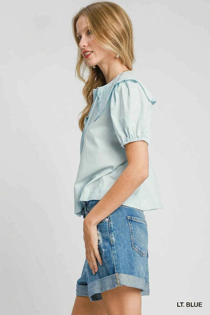 Umgee Tied Collared Short Sleeve Button Down Shirt