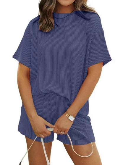 Full Size Ribbed Short Sleeve Top and Shorts Two-Piece Set Plus Size