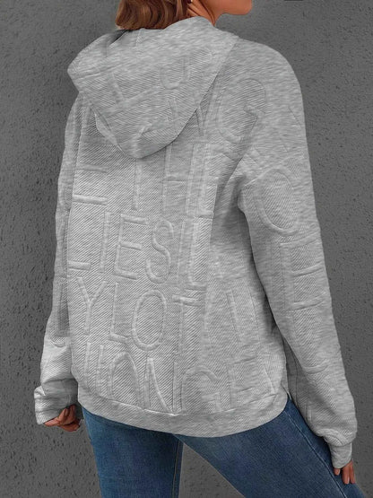 Full Size Textured Embossed Long Sleeve Hoodie Plus Size