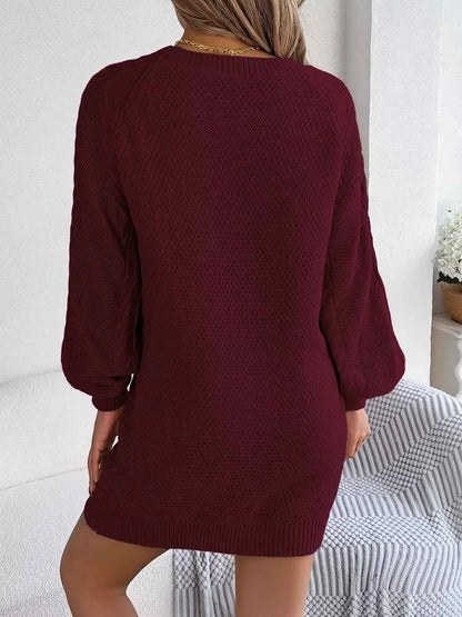 Diamond Cable Knit Sweater Dress with Long Sleeves