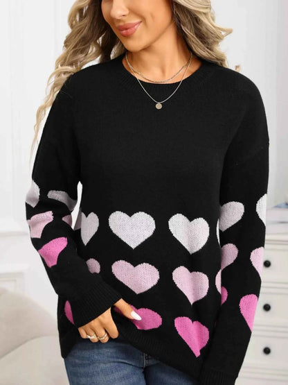 Valentine's Day Heart Pattern Crew Neck Sweater