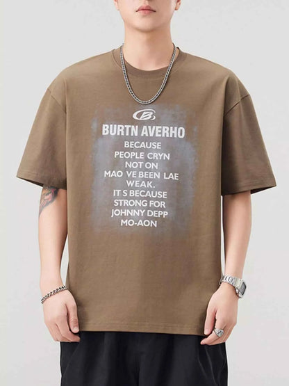 Men's Plus Size Letter Round Neck Short Sleeve T-Shirt