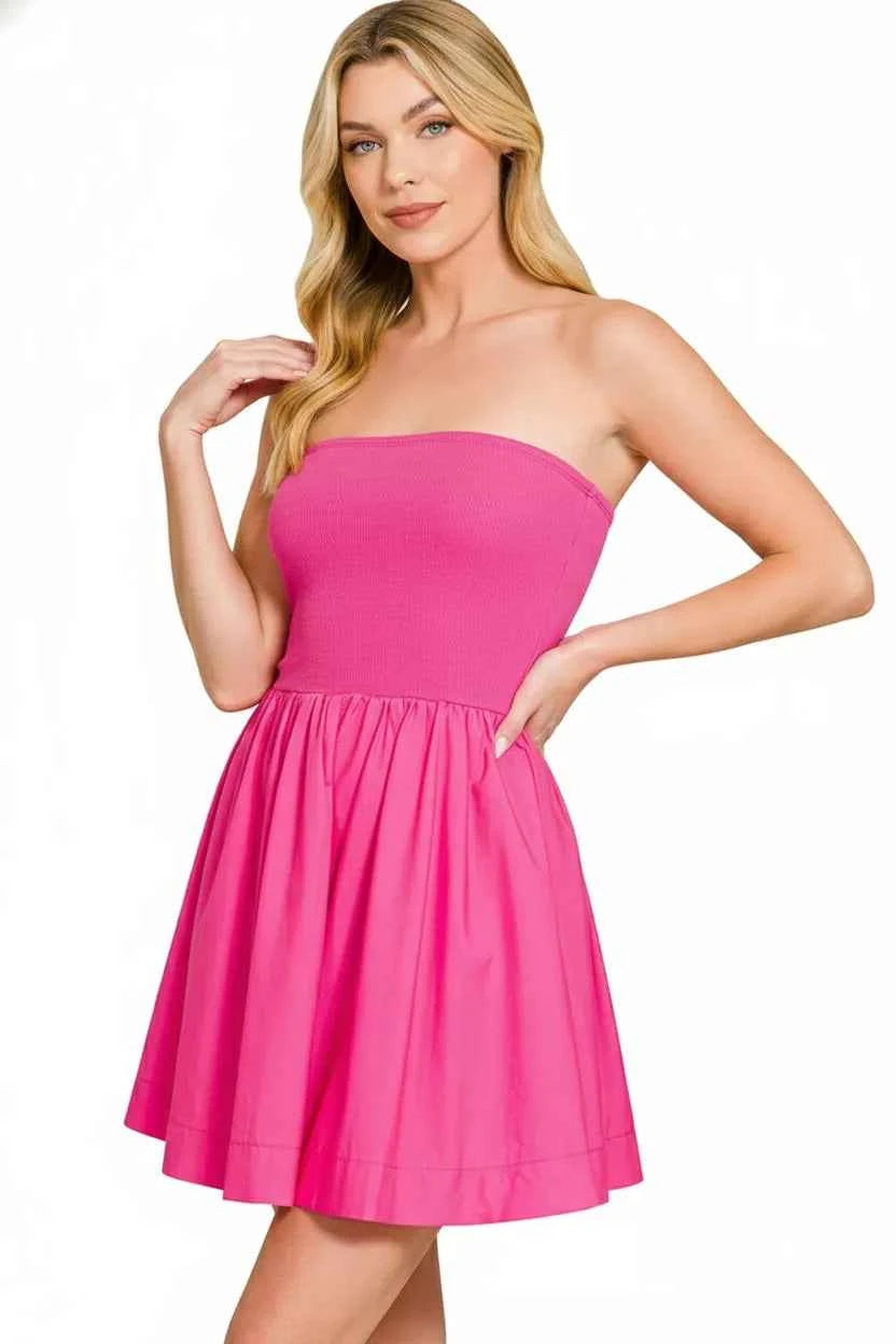 Zenana Combined Knit Tube Top Flare Mini Dress