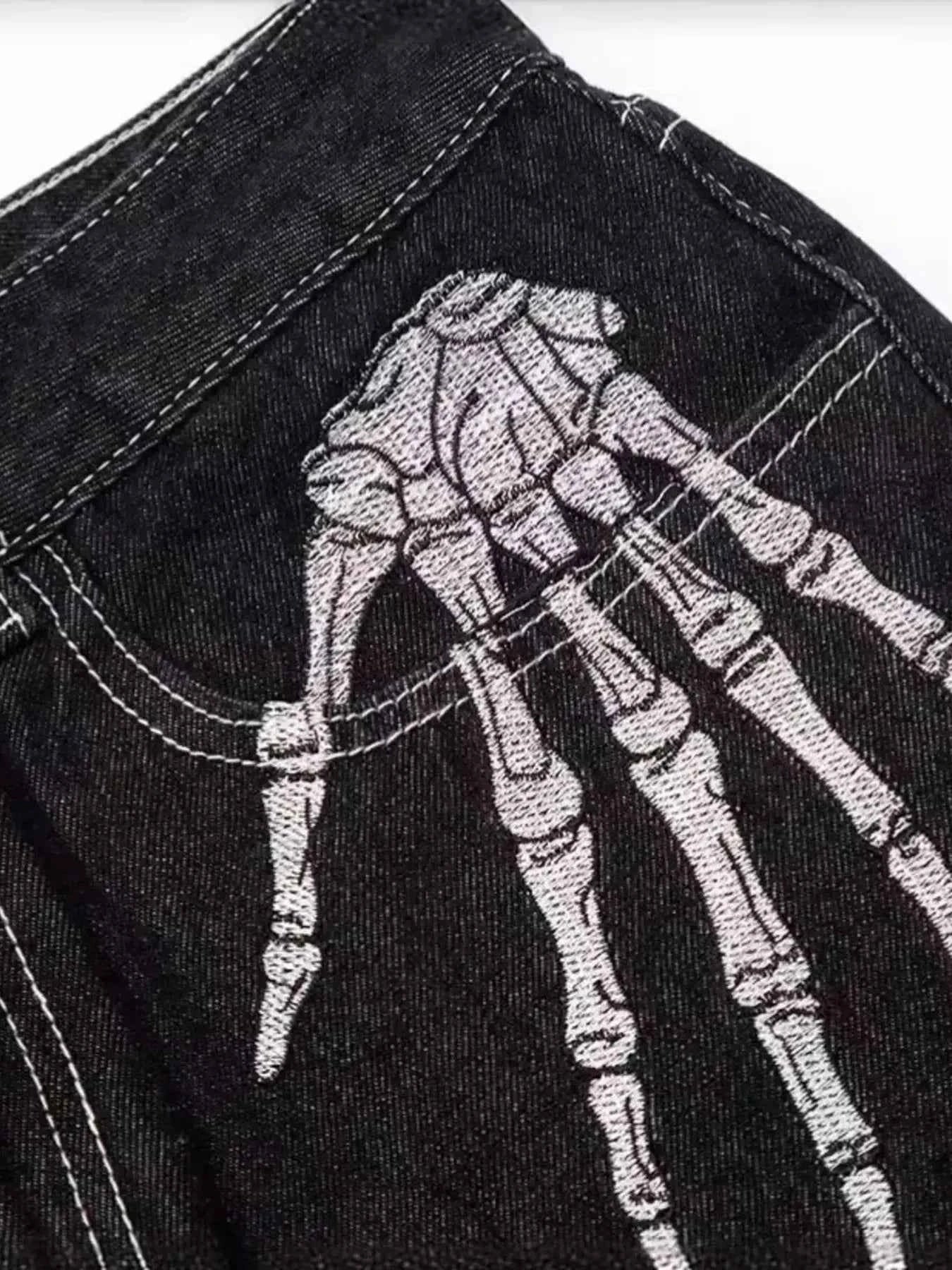 Men's Skeleton Embroidered Straight Leg Jeans