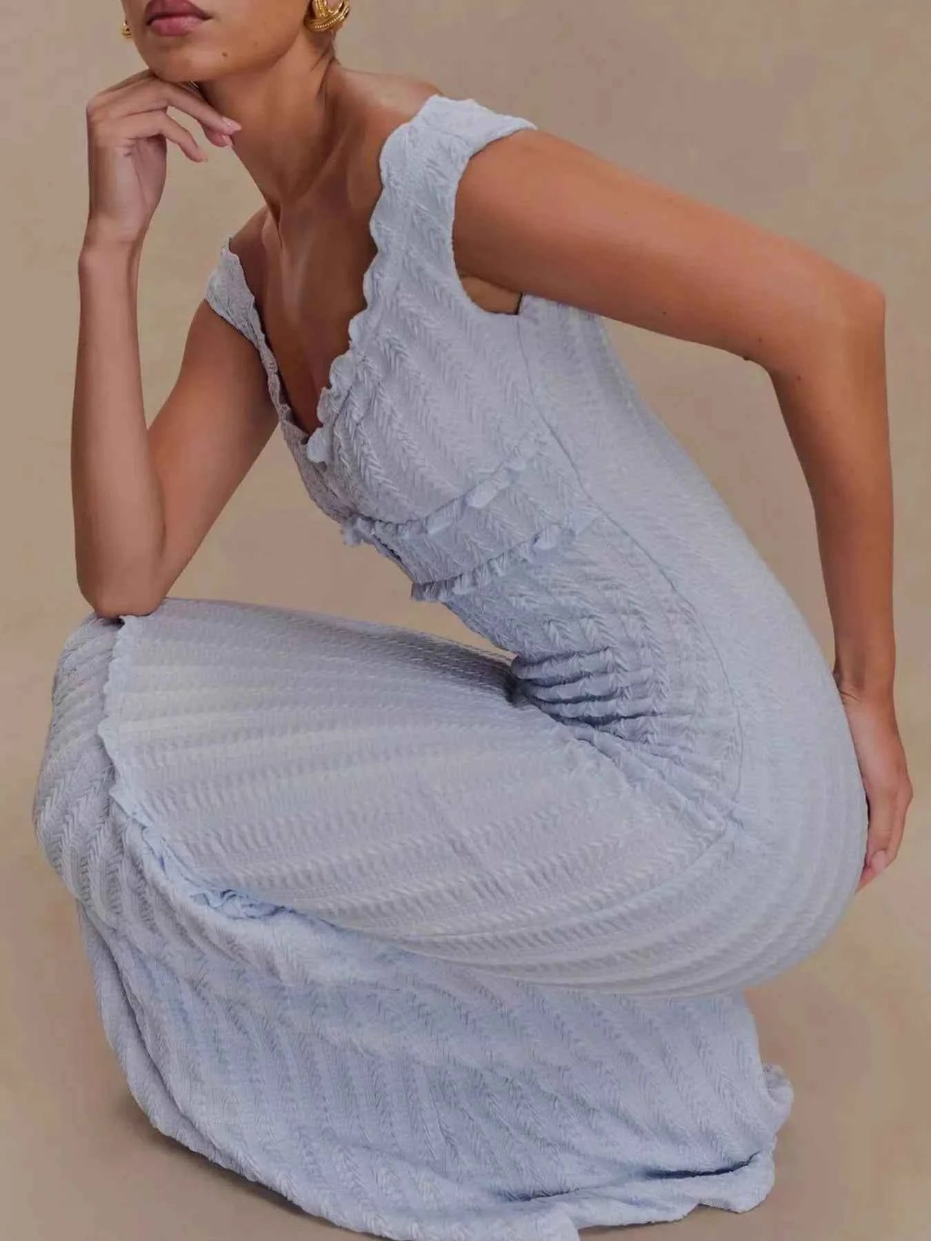 Frill Off-Shoulder Knit Maxi Mermaid Dress