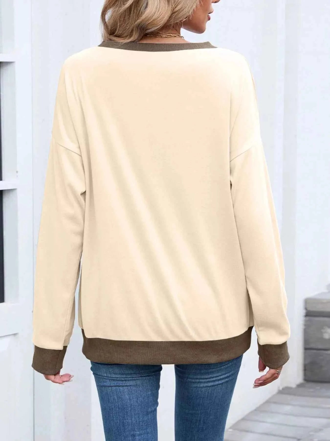 Contrast Trim Long Sleeve Sweatshirt