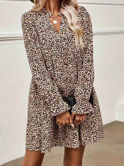 Notched Flounce Sleeve Mini Dress