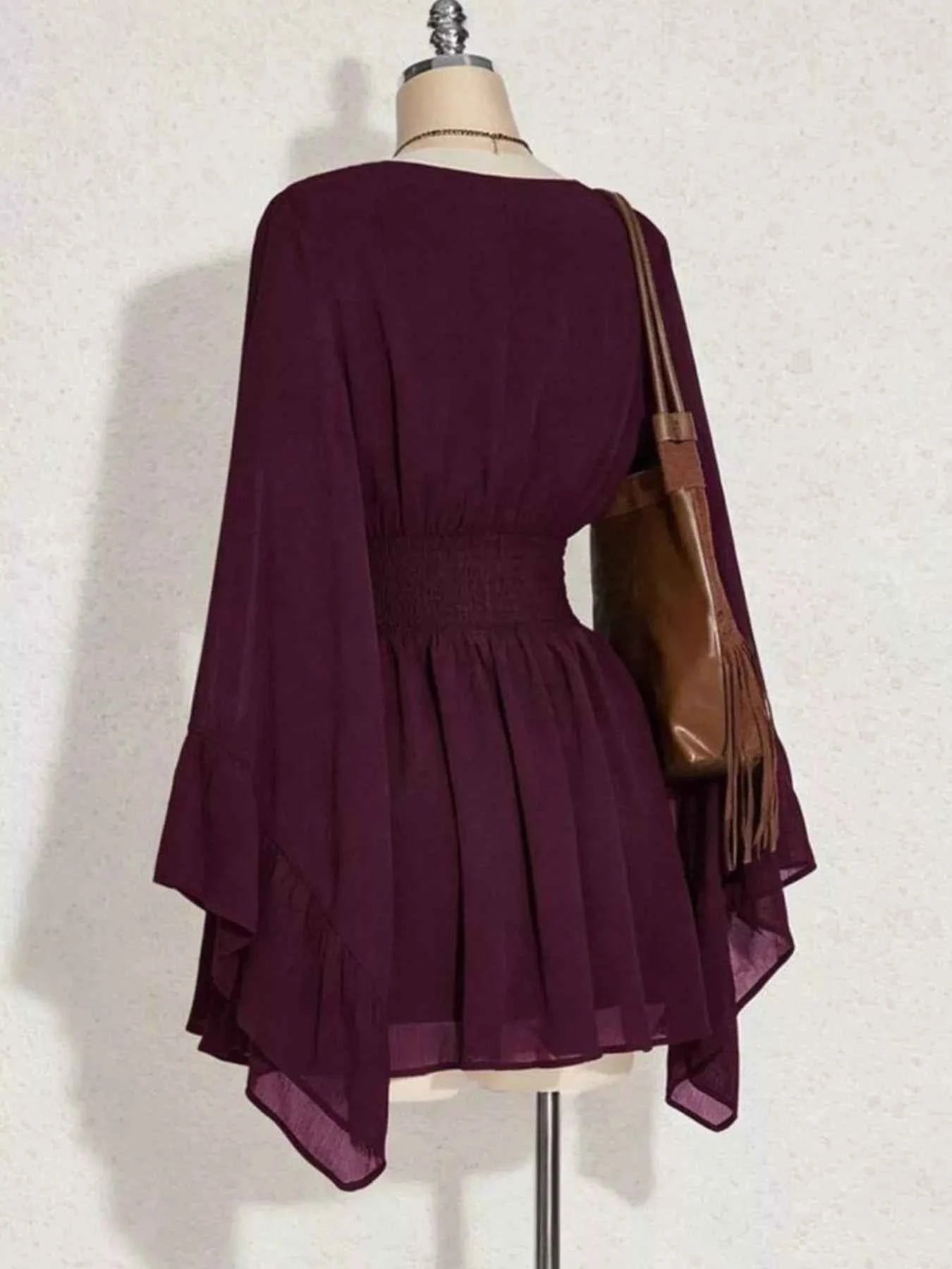 V-Neck Flowy Long Sleeve Mini Dress