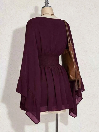 V-Neck Flowy Long Sleeve Mini Dress