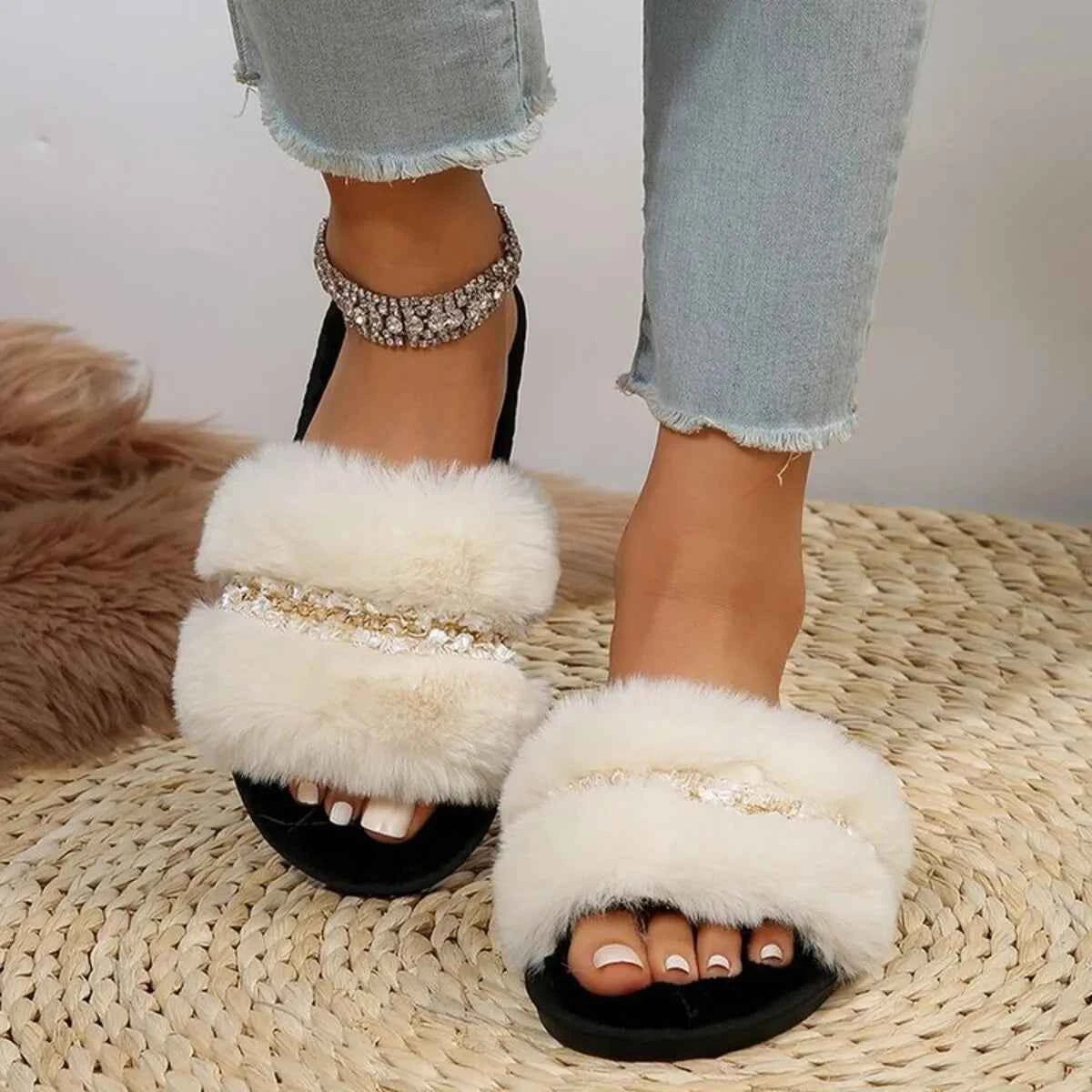 Open Toe Fuzzy Slippers