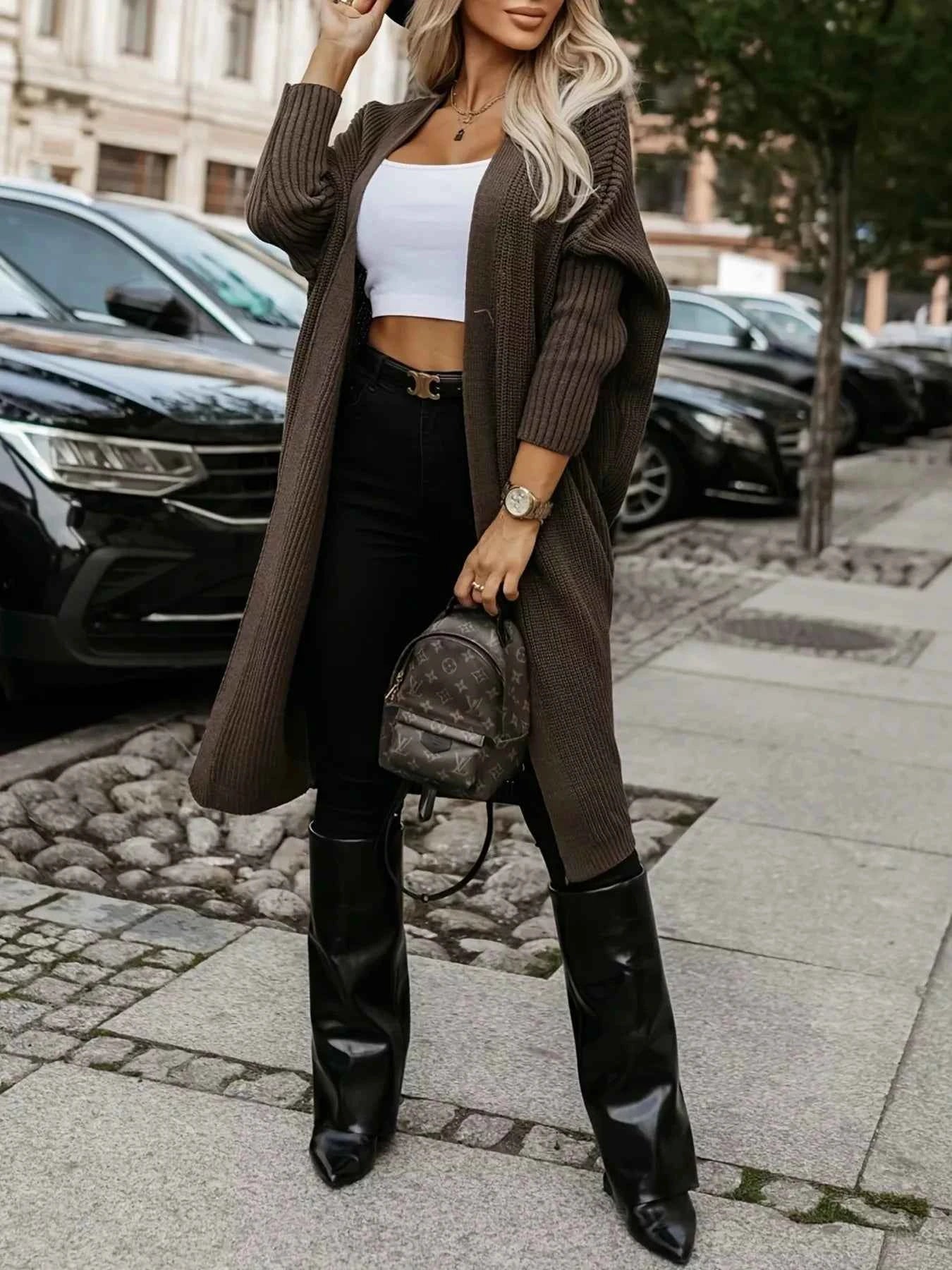 Open Front Longline Knit Cardigan