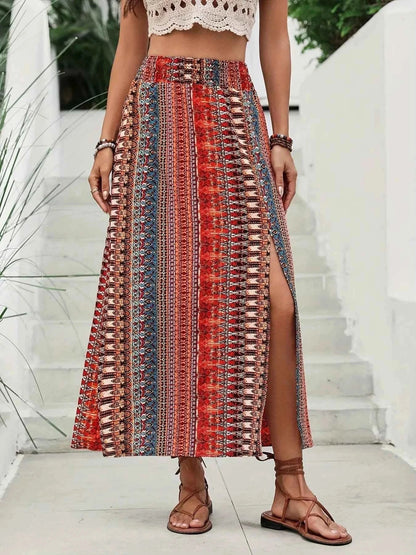 Bohemian Print Split Maxi Skirt