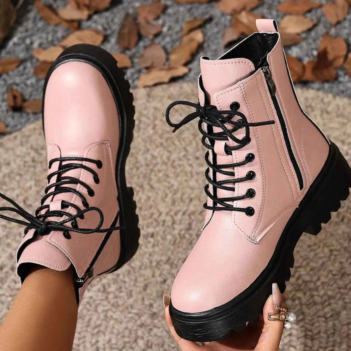 Round Toe Block Heels Boots