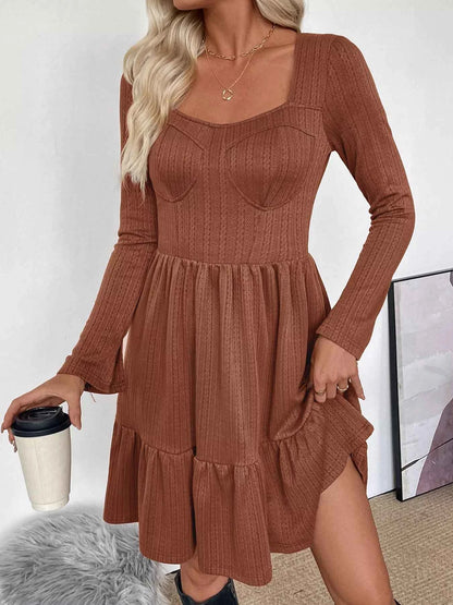 Ruffled Hem Long Sleeve Knit Dress