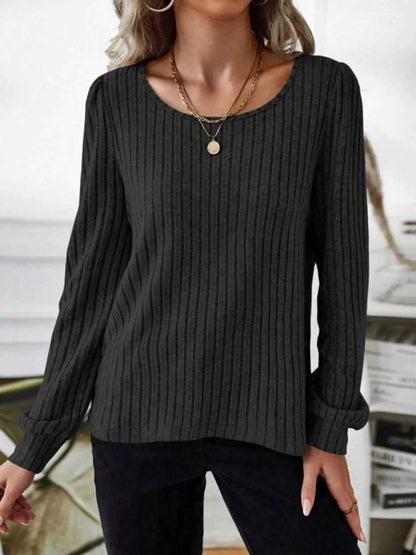 Ribbed Knit Long Sleeve T-Shirt