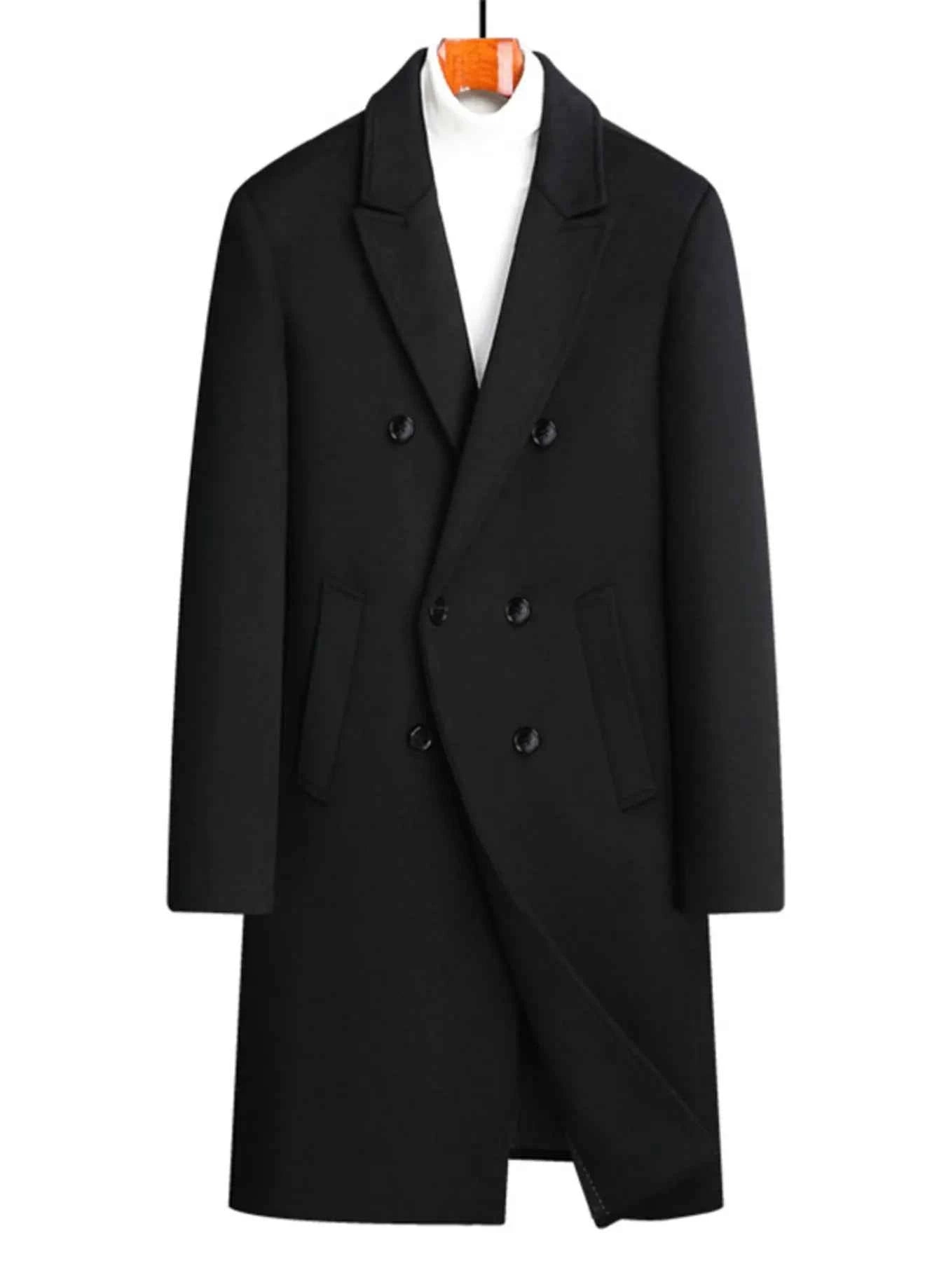 Men's Plus Size Double-Breasted Wool Overcoat