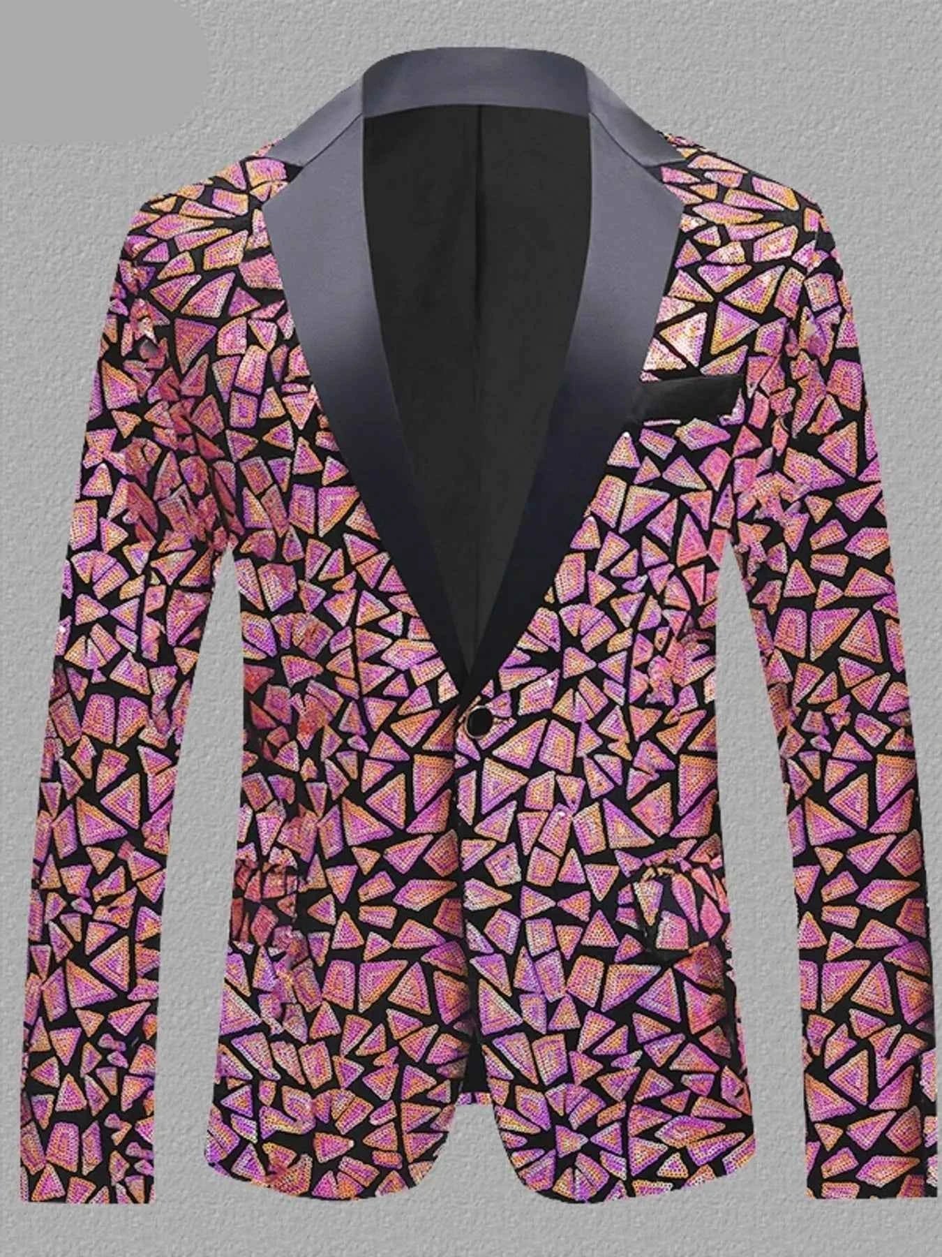 Men's Full Size Geometric One Button Blazer Plus Size