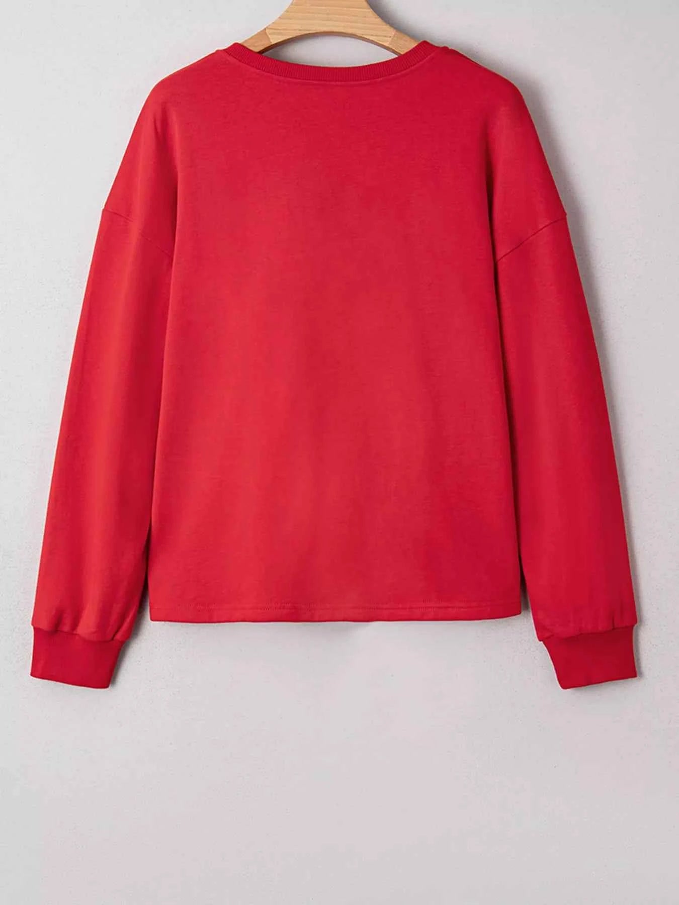 Plaid Frayed Double Christmas Tree Patched Drop Shoulder Sweatshirt