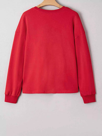 Plaid Frayed Double Christmas Tree Patched Drop Shoulder Sweatshirt