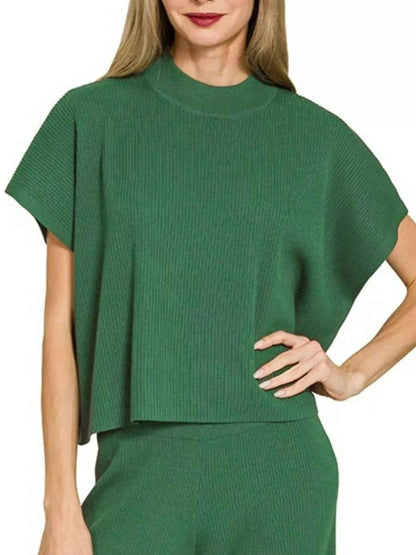 Zenana Viscose Sweater Short Sleeve Top and Pants Set