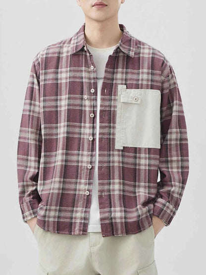 Men's Plus Size Plaid Button Down Shirt with Contrast Pocket