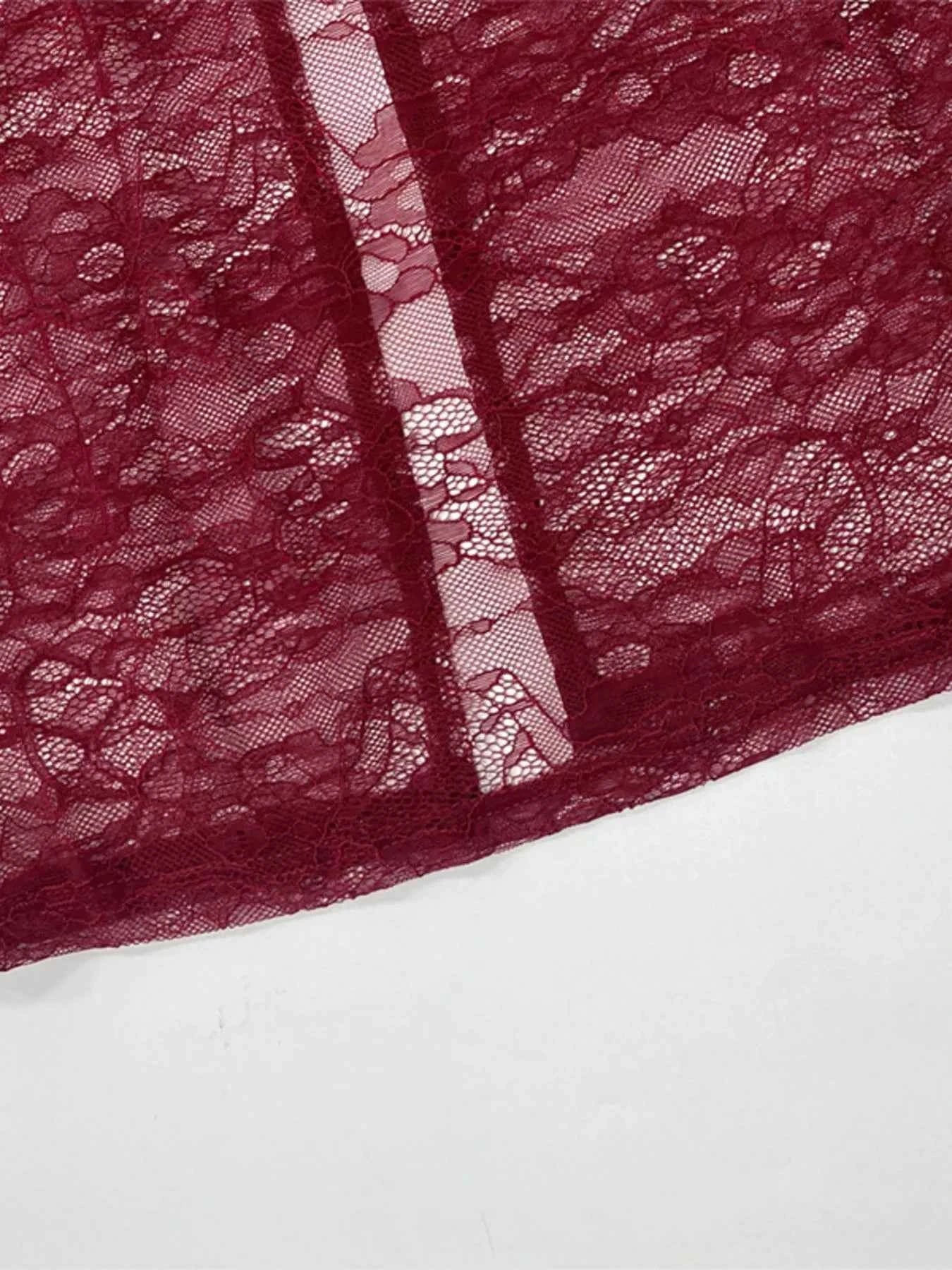 Lace Sheer Mock Neck Long Sleeve Maxi Dress